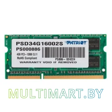 Оперативная память Patriot Signature Line 4GB DDR3 SO-DIMM PC3-12800 (PSD34G16002S)